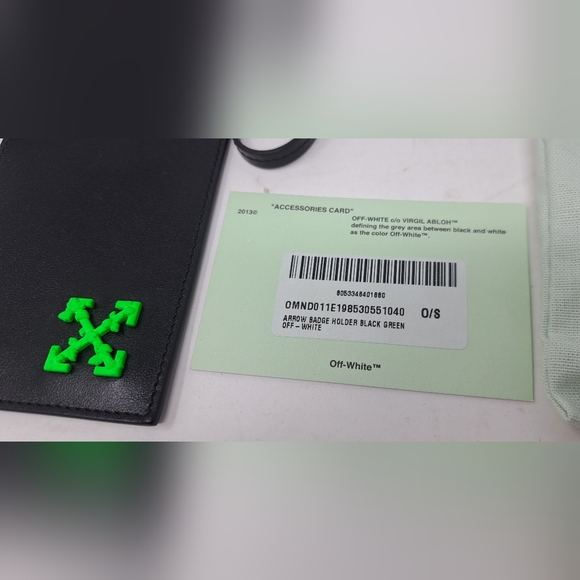 Off-White Virgil Abloh Arrows Lanyard ID Tag Badge Holder Black Green Leather - Picture 9 of 11